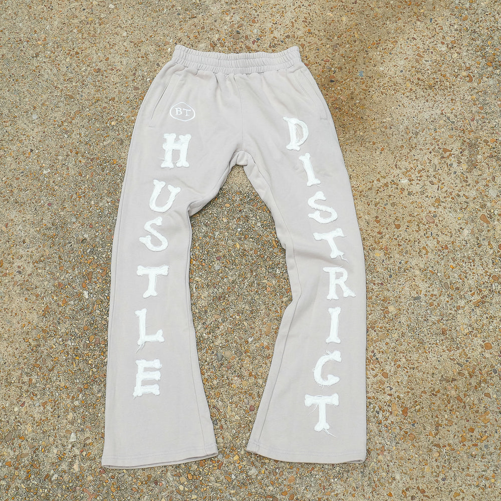 “Hustle District” Flared Pants - Light Grey