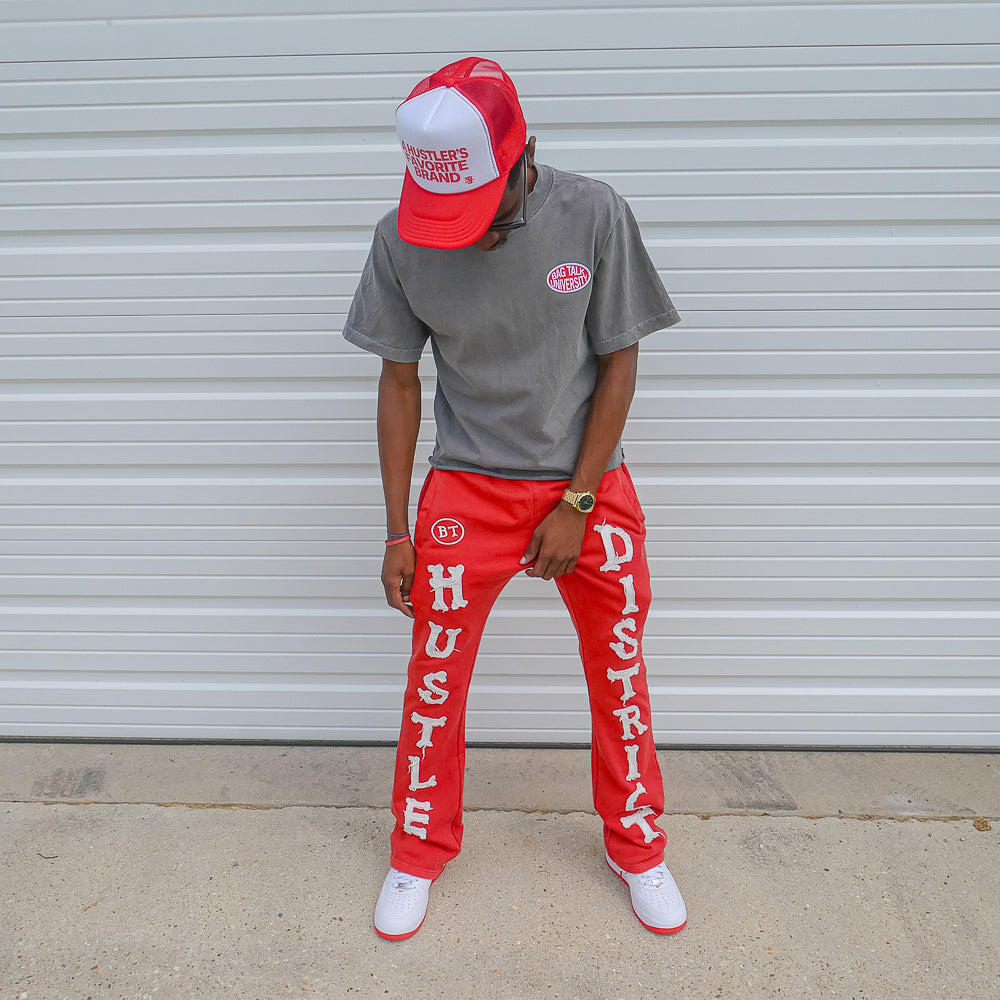 “Hustle District” Washed Flares - Red