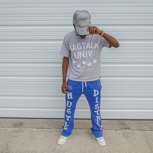 “Hustle District” Washed Flares - Blue