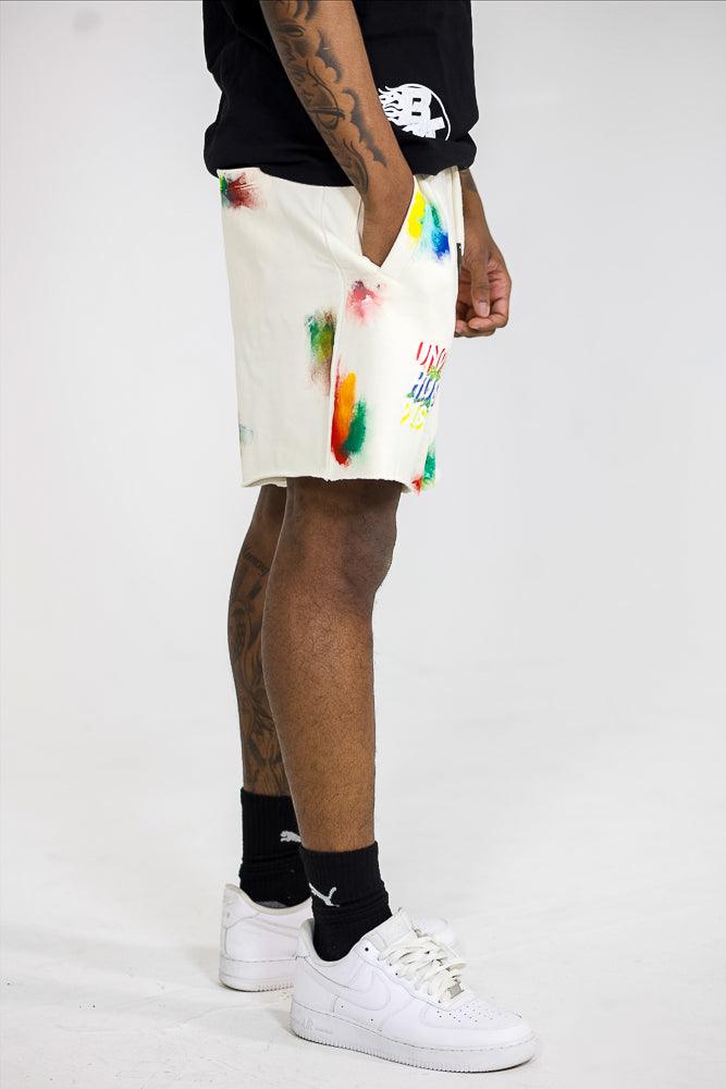 Splattered Raw Edge Unisex Cotton Shorts - Bag Talk University