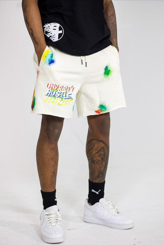 Splattered Raw Edge Unisex Cotton Shorts - Bag Talk University