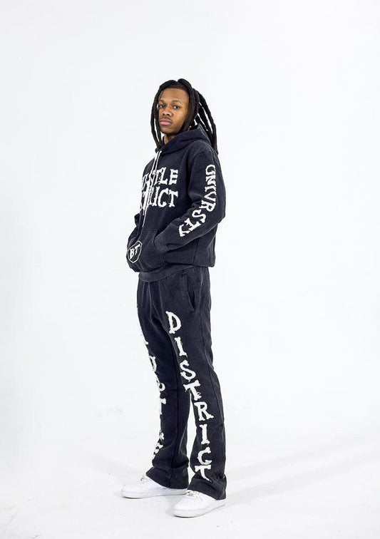 “Hustle District” Washed Flares - Black - Bag Talk University