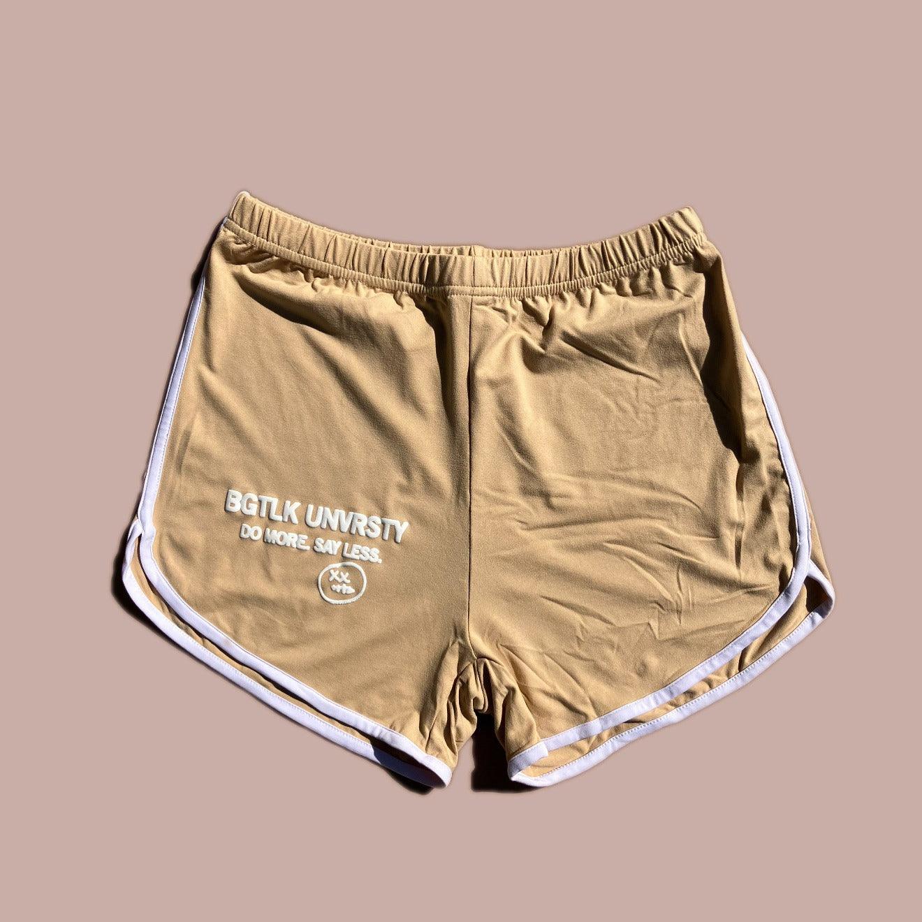 "Do More Say Less" Women's Lounge Shorts - Tan - Bag Talk University