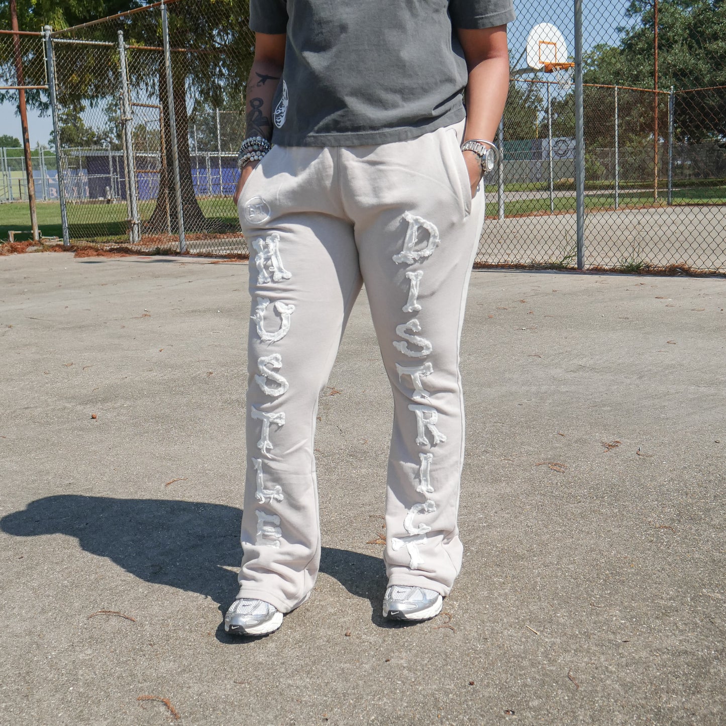 “Hustle District” Flared Pants - Beige Grey